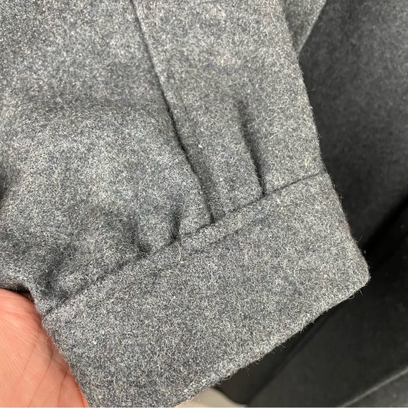 Vintage 80s Made in USA Heavy Trench Wool Coat w/Side Slits 2 Front Pockets - Picture 6 of 11